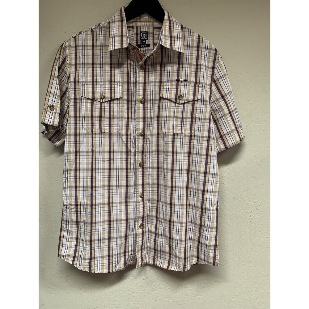Cavi Mens Button Up Shirt Medium Cotton Plaid Short Sleeve Pockets Multicolor